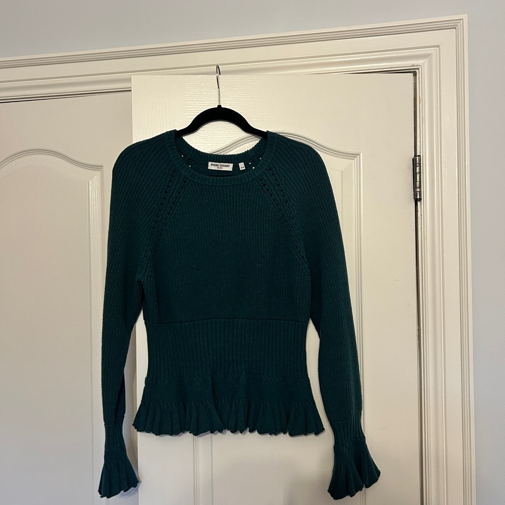 Opening Ceremony Teal Knit Sweater with Ruffled Hem
